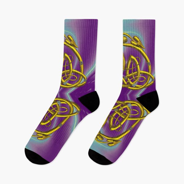 Item preview, GOLD HYPER DRAGON ,Celtic Knots with Gemstones in Purple Teal Waves designed and sold by BulganLumini.