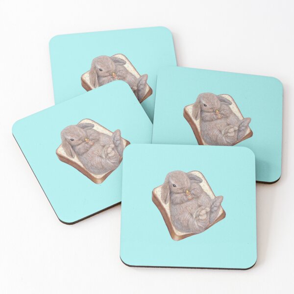 bunny with toast ★My original work can be seen at https://www.gabbagallery.com/summersurprise Coasters (Set of 4)