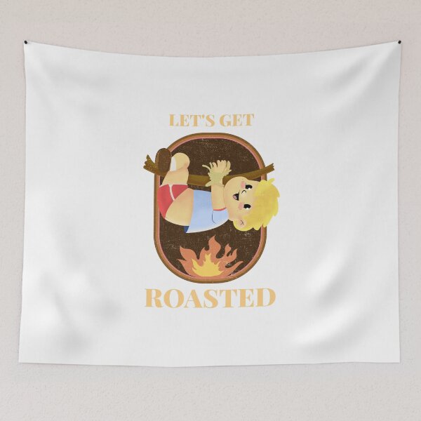 Item preview, Let's get roasted funny design featuring a kid roasting on a camp fire designed and sold by PabsCellaneous.