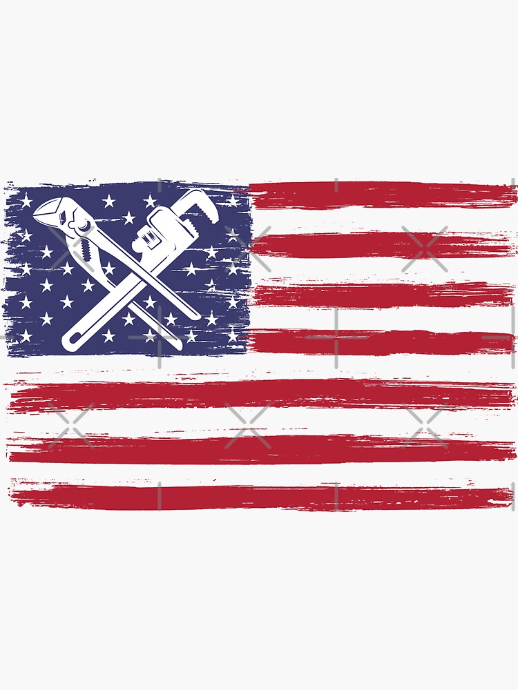 Thumbnail 3 von 3, Sticker, Klempner mit amerikanischer Flagge - Geschenk für Klempner designt und verkauft von playloud.