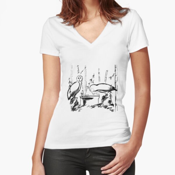 Go game with owls Fitted V-Neck T-Shirt