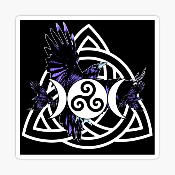 Item preview, The Morrigan Triple Goddess Raven - Witches Triple Moon with Triquetra Celtic Knot and Triskelion designed and sold by Occult Designs.