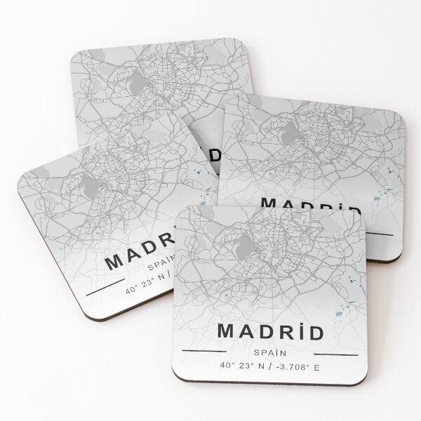 Item preview, MADRİD CİTY ROAD MAP POSTER SİMPLE ALL ROADS BLACK AND WHİTE WİTH COUNTRY NAME AND COORDİNATES   designed and sold by rashadat.
