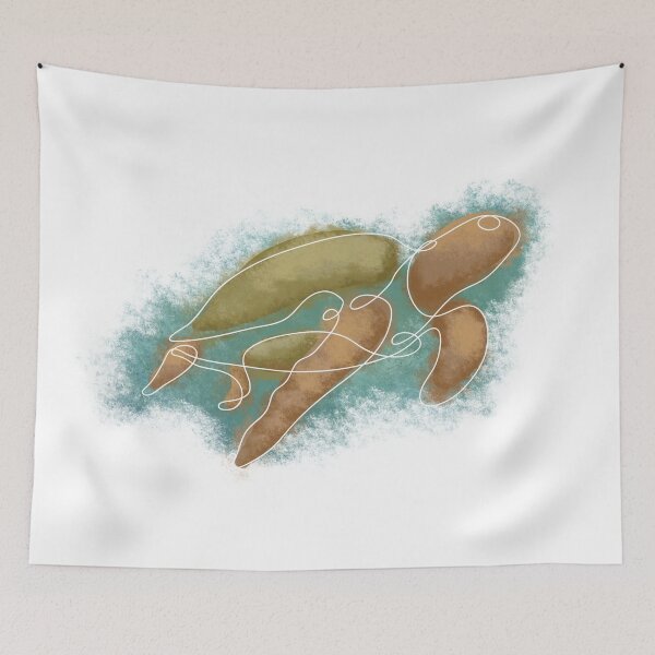 Item preview, sea tutle swimming, minimalistic linework and paint spots on white background designed and sold by studioMoSa.