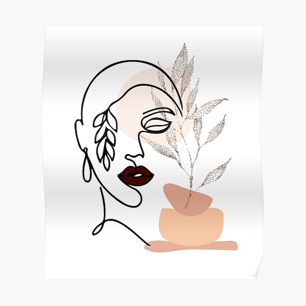 Póster «Arte de línea femenina, Arte floral de una sola línea, Dibujo de  rostro de mujer, Estampados botánicos, Cara de hoja Lámina artística» de  HibaCraft | Redbubble