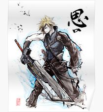 Cloud from Final Fantasy game with Japanese calligraphy Poster