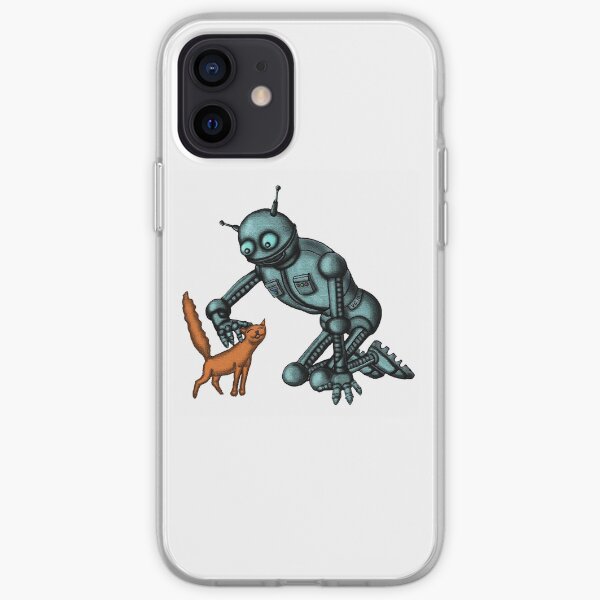 Funny Robot with Cat cartoon drawing art iPhone Soft Case