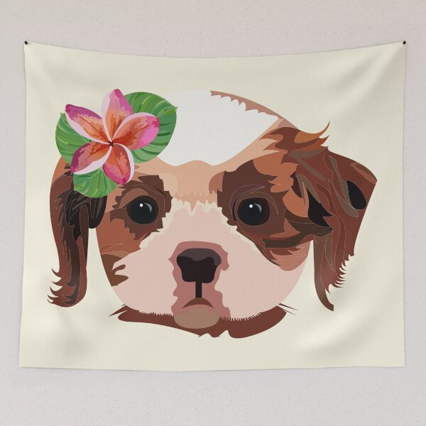 Item preview, Baby beagle dog with cute real pink flower  designed and sold by SGS-.