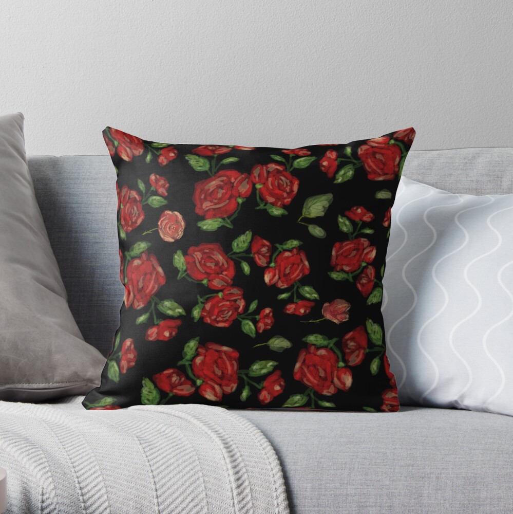Red Rose Pattern Throw Pillow