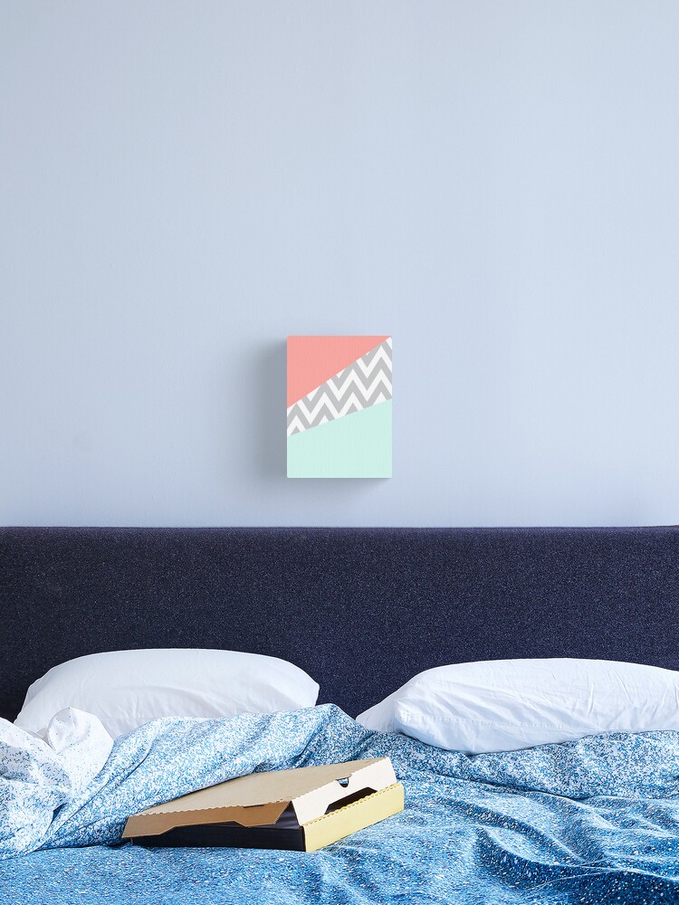 Mint Coral Chevron Color Block Canvas Print By Danibourland