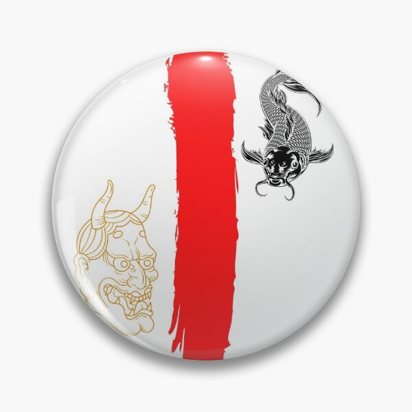 Item preview, japanese demon mask and carp (version with black carp) designed and sold by SpicyCherrys.