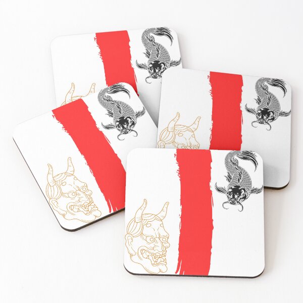 Item preview, japanese demon mask and carp (version with black carp) designed and sold by SpicyCherrys.