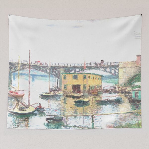 Item preview, monet bridge boats painting designed and sold by SFTStudio.