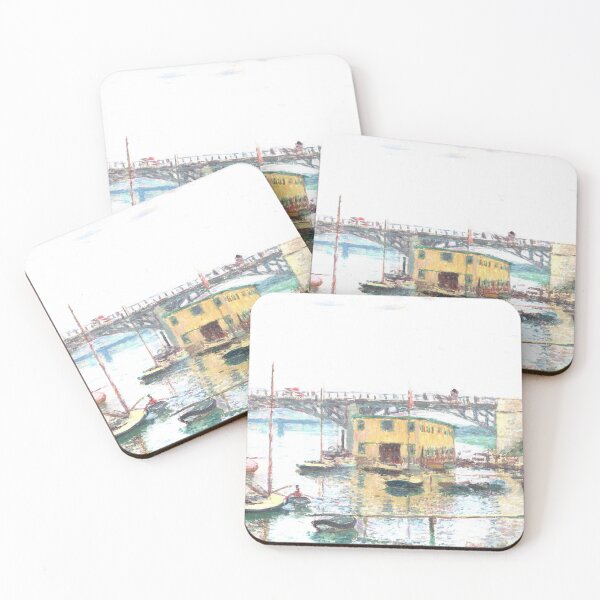 Item preview, monet bridge boats painting designed and sold by SFTStudio.