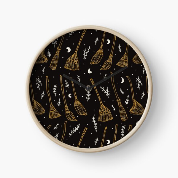 Witches Brooms in Black and Yellow Clock