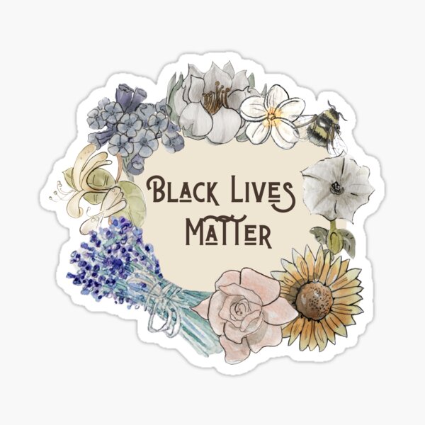 Black Lives Matter in Floral Wreath Illustration in Watercolor Sticker