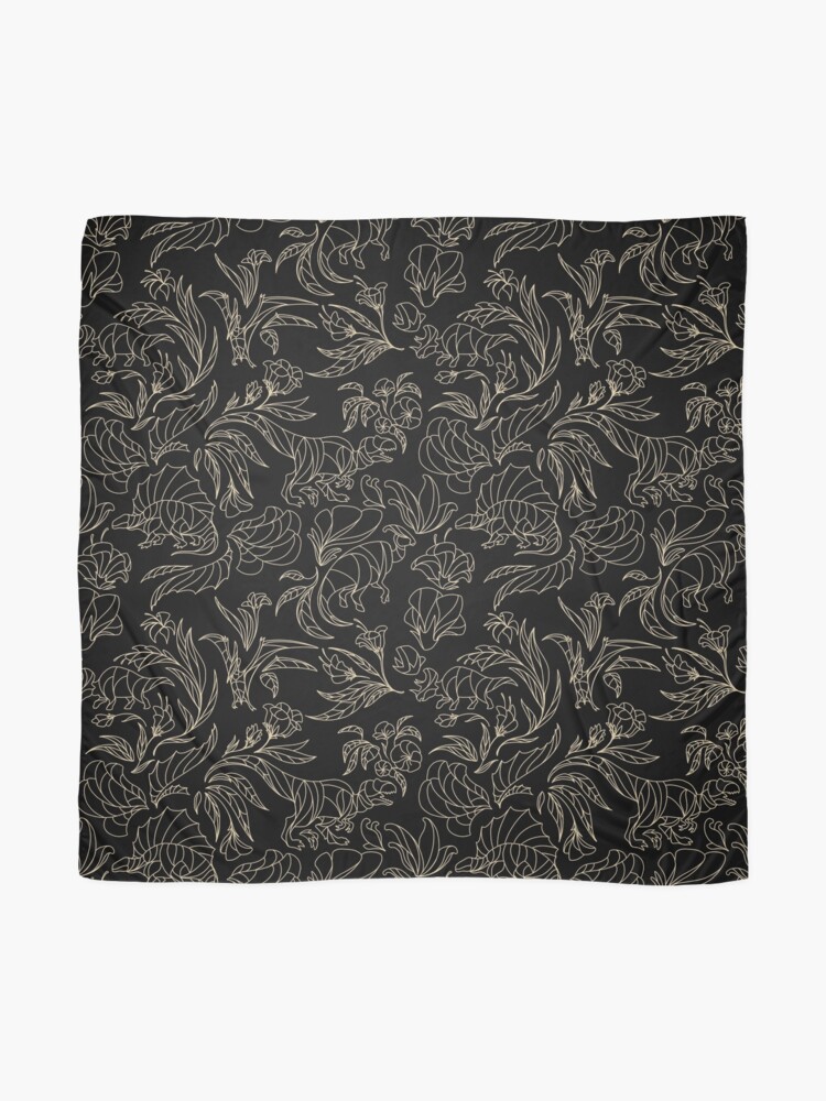 Thumbnail 2 of 3, Scarf, Hidden Dinosaurs - Elegant Floral Pattern - Black and Gold designed and sold by tanimator.