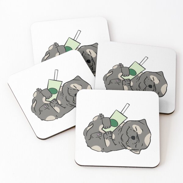 Item preview, Cute Grey Dog holding a drink designed and sold by Onestopcuteness.