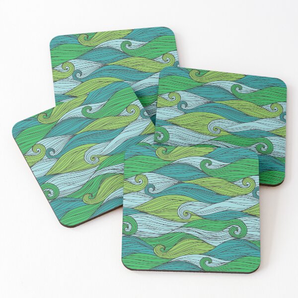 Item preview, Pattern Waves Sea Ocean Blue Green Drawing designed and sold by Artcraft-Ink.