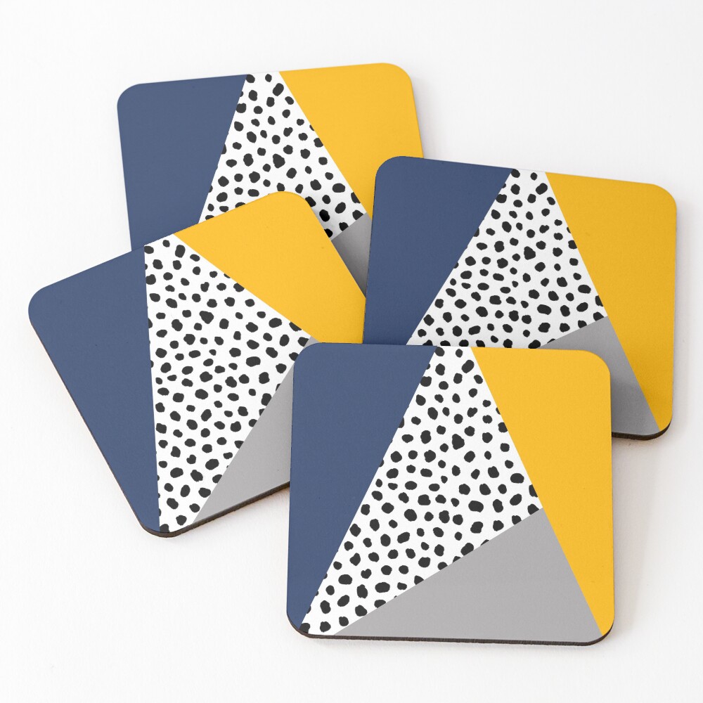 Geometric Polka Dot, Navy Blue, Mustard Yellow and Grey Coasters (Set of 4)