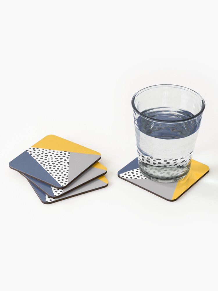 Alternate view of Geometric Polka Dot, Navy Blue, Mustard Yellow and Grey Coasters (Set of 4)