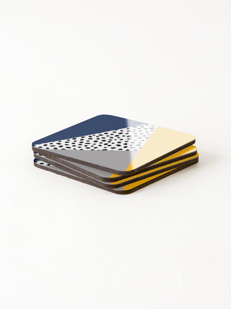 Alternate view of Geometric Polka Dot, Navy Blue, Mustard Yellow and Grey Coasters (Set of 4)