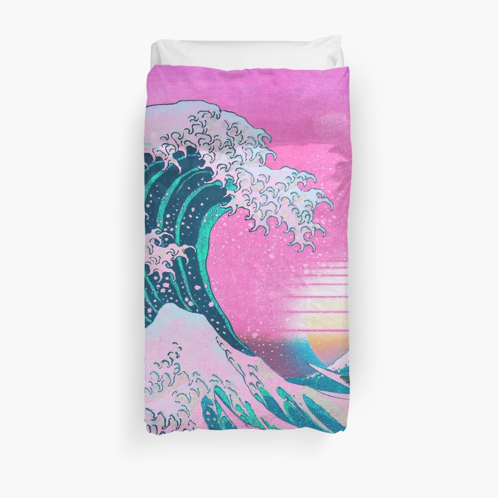 Vaporwave Aesthetic Great Wave Off Kanagawa Retro Sunset Duvet Cover
