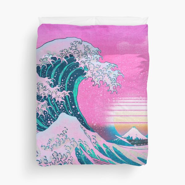 Vaporwave Aesthetic Great Wave Off Kanagawa Retro Sunset Duvet Cover