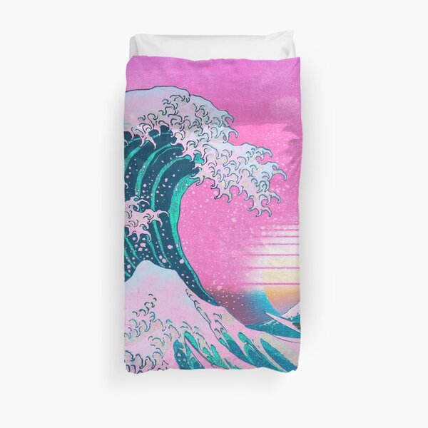 Vaporwave Aesthetic Great Wave Off Kanagawa Retro Sunset Duvet Cover