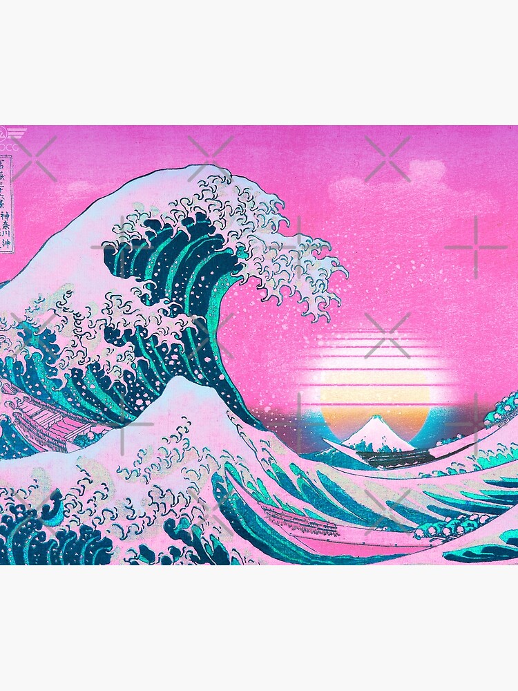 Vaporwave Aesthetic Great Wave Off Kanagawa Retro Sunset by CoitoCG