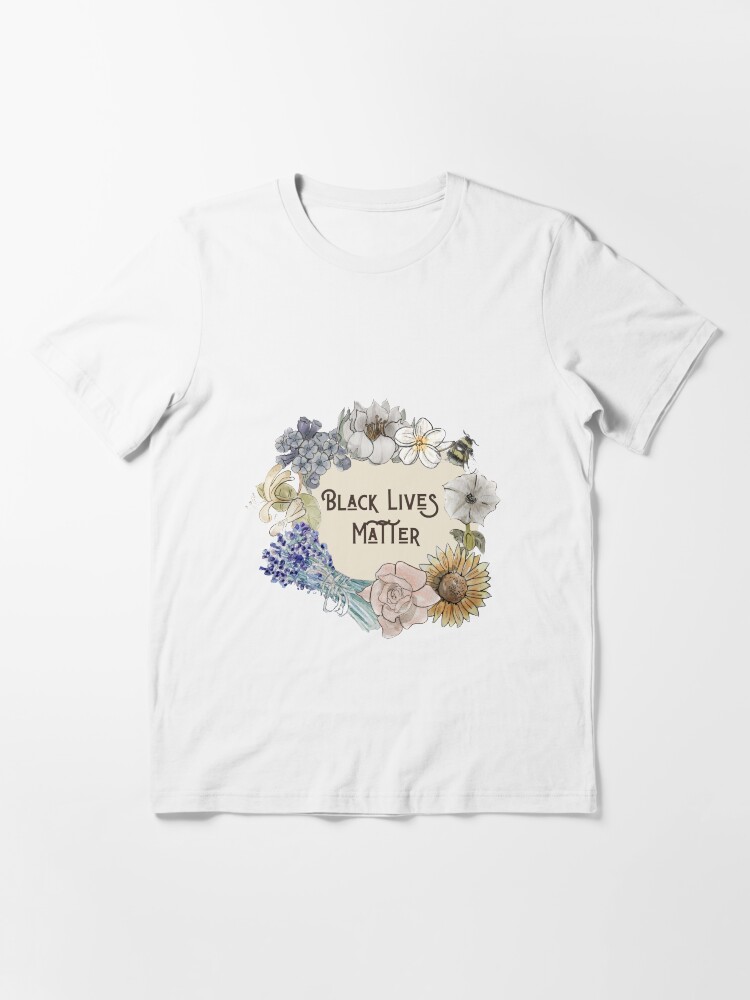 Alternate view of Black Lives Matter in Floral Wreath Illustration in Watercolor Essential T-Shirt