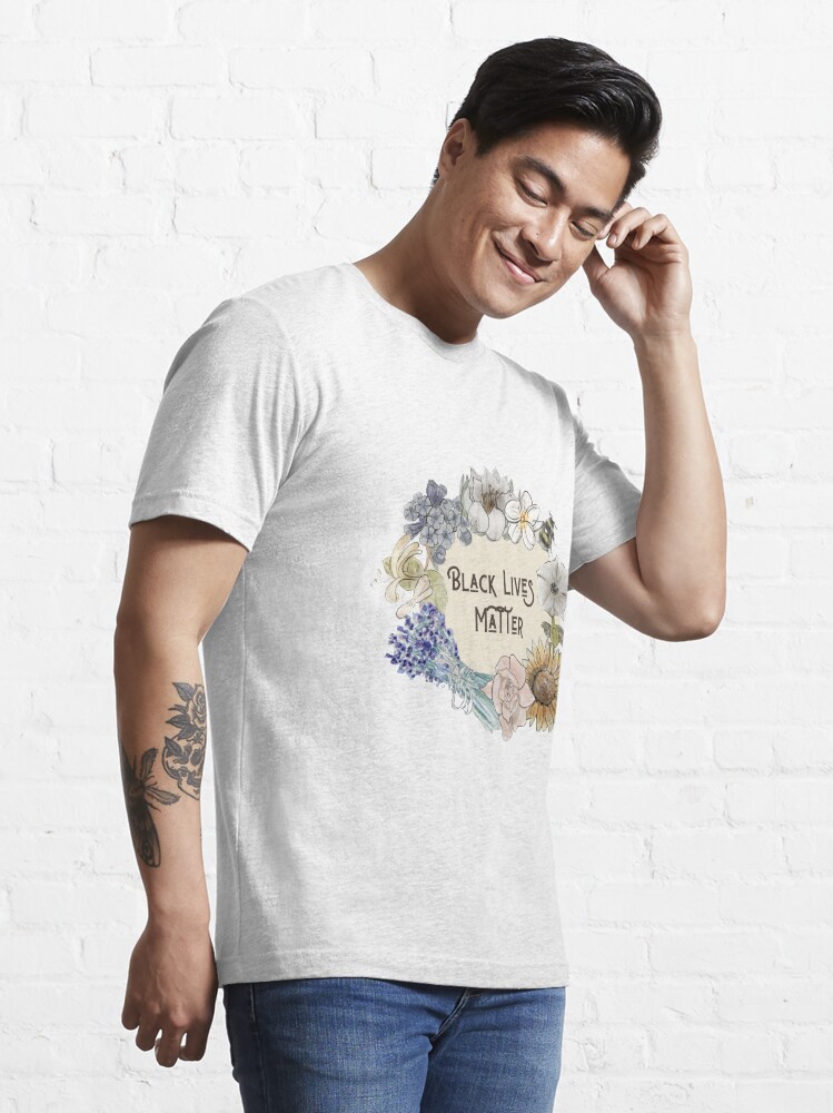 Alternate view of Black Lives Matter in Floral Wreath Illustration in Watercolor Essential T-Shirt