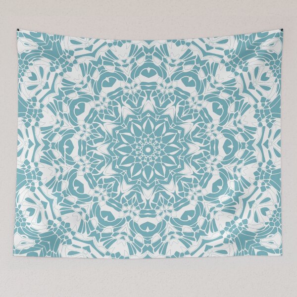 Item preview, Misty Teal and White Mandala designed and sold by Kelly Dietrich Mandala & Fractal Art.