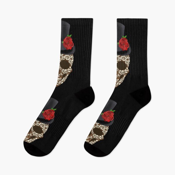 Item preview, Vintage Ivory Flowers Sugar Skull Top Hat with Red Rose designed and sold by MFGB-Creations.