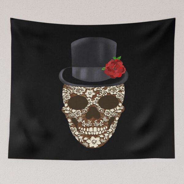 Item preview, Vintage Ivory Flowers Sugar Skull Top Hat with Red Rose designed and sold by MFGB-Creations.