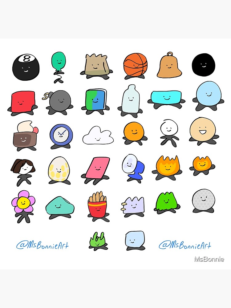 BFDI All Characters (Transparent) | Art Board Print