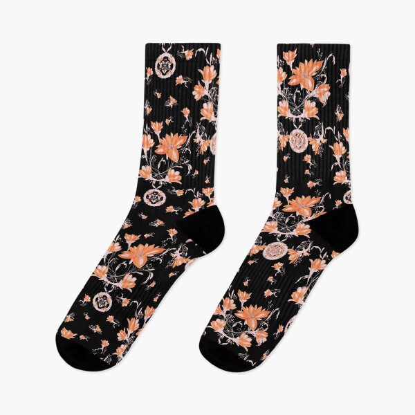 Item preview, Orange flowers on black - orange, black 2 designed and sold by WzoryOzdobne.