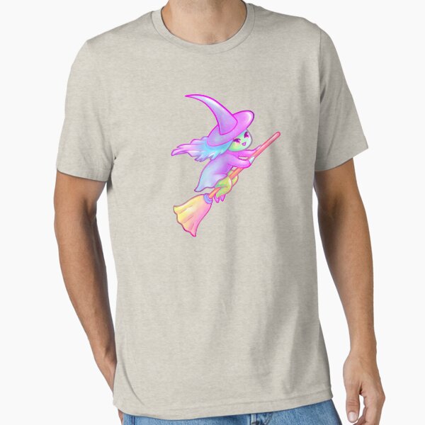 Happy Witch Flying On Broomstick Drawing Essential T-Shirt