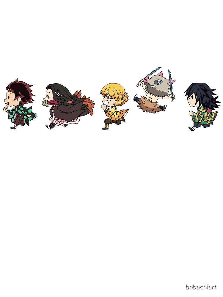 Demon Slayer Running Chibi Kids T Shirt By Bobachiart Redbubble