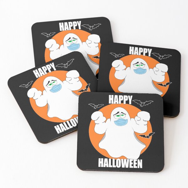 Item preview, Happy Halloween Ghost wearing face mask designed and sold by CarrieTDesigns.