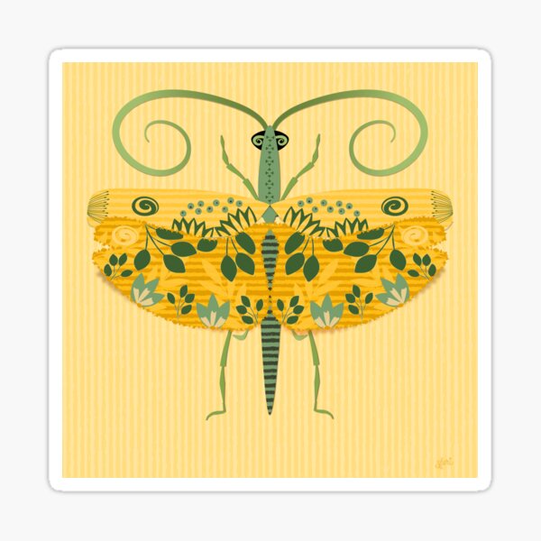 Flying Grasshopper in Yellow Gold and Green Sticker