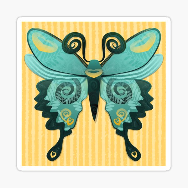 Butterfly in Yellow Gold and Teal Sticker