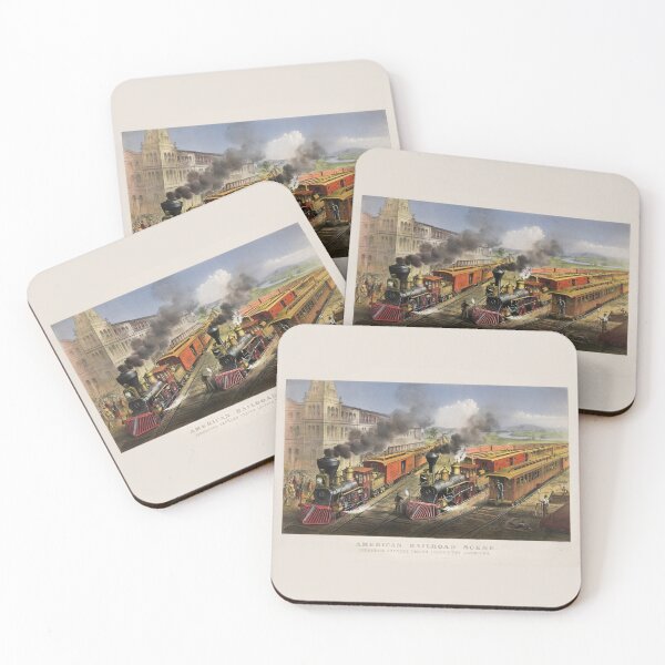 Item preview, Lightning Express Trains Leaving The Junction - American Railroad Scene - 1874 designed and sold by warishellstore.