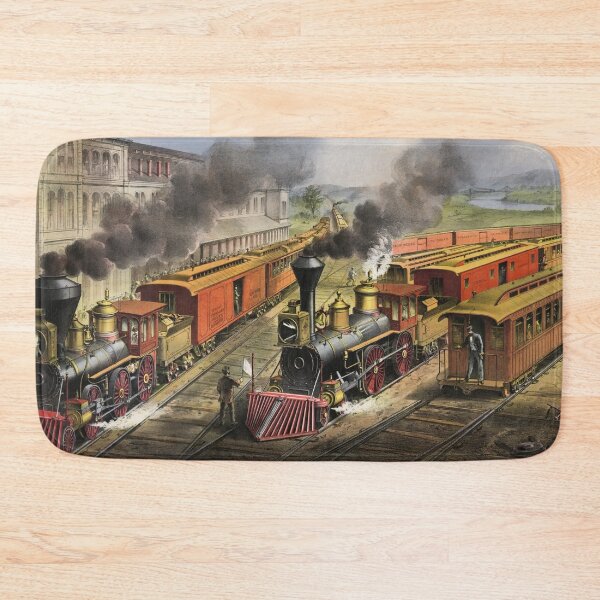 Item preview, Lightning Express Trains Leaving The Junction - American Railroad Scene - 1874 designed and sold by warishellstore.