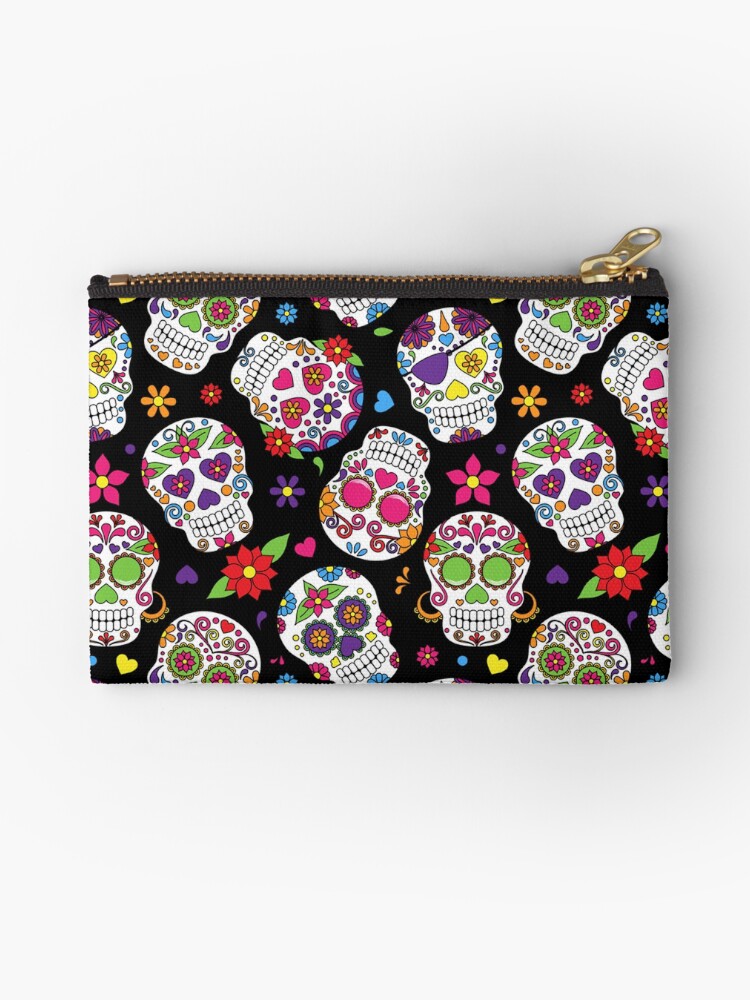 Thumbnail 1 of 4, Zipper Pouch, Day of the Dead Sugar Skull Pattern dia de los muertos Halloween Día de Los Muertos designed and sold by Draculaura2009.