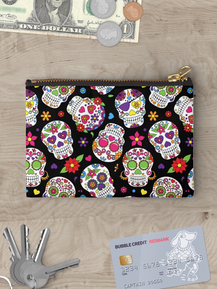 Thumbnail 3 of 4, Zipper Pouch, Day of the Dead Sugar Skull Pattern dia de los muertos Halloween Día de Los Muertos designed and sold by Draculaura2009.