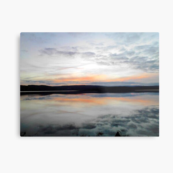 Kielder Water Reflection Of Sunset Sky Metal Print