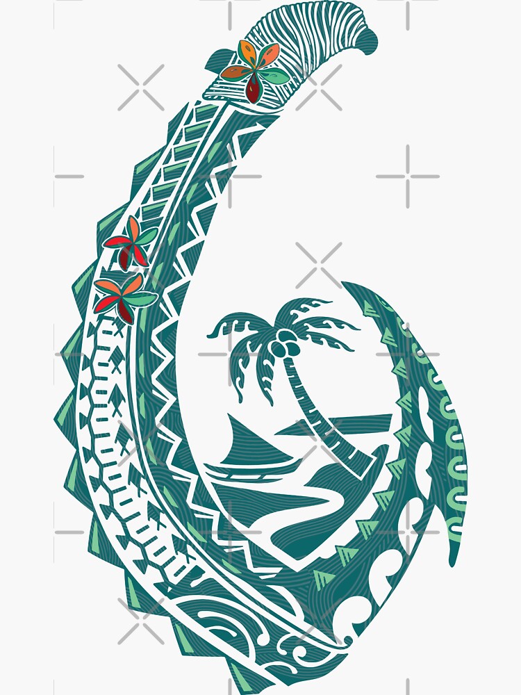 Teal Woodgrained Samoan Tribal Fish Hook | Sticker