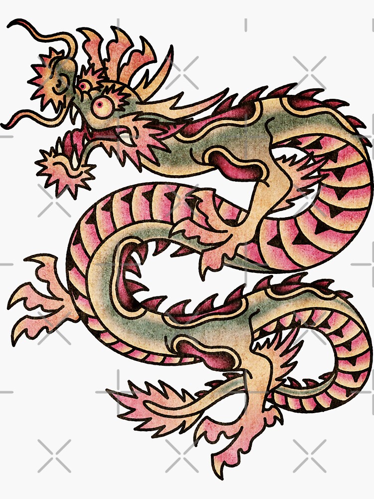 Thumbnail 3 of 3, Sticker, Salty-Dog2 American Japanese Traditional Dragon 2 designed and sold by Salty-Dog2.