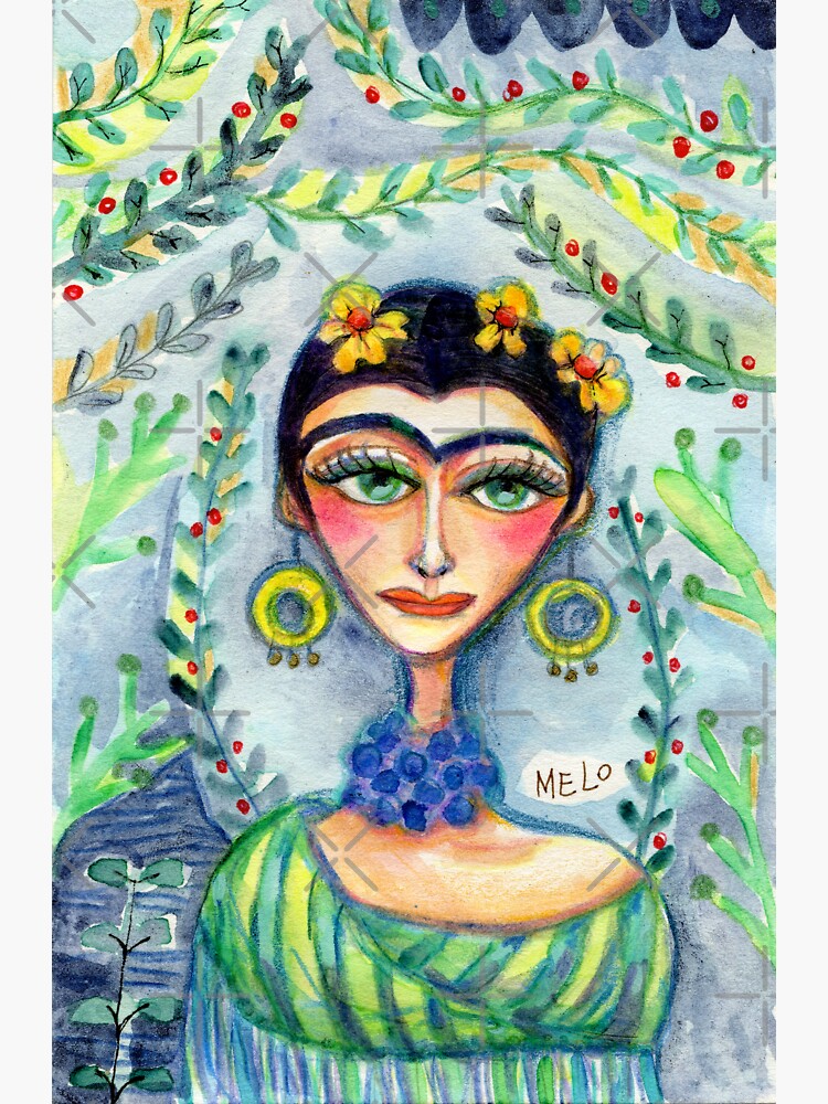 Frida in Blue with Flowers and Berries by meloearth
